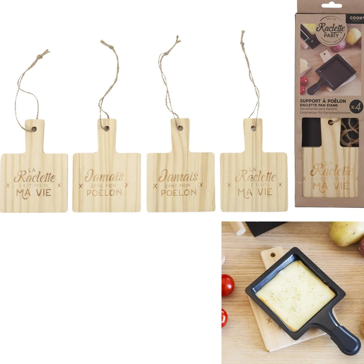 REPOSE POELON RACLETTE BOIS X4 PIECES