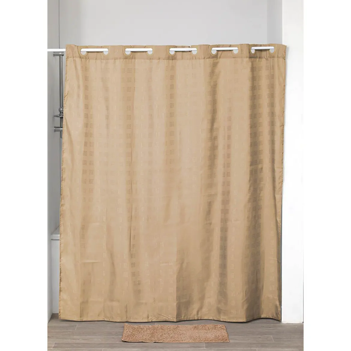 RIDEAU DE DOUCHE POLYESTER OEILLETS INTEGRES 180X200CM CAMEL