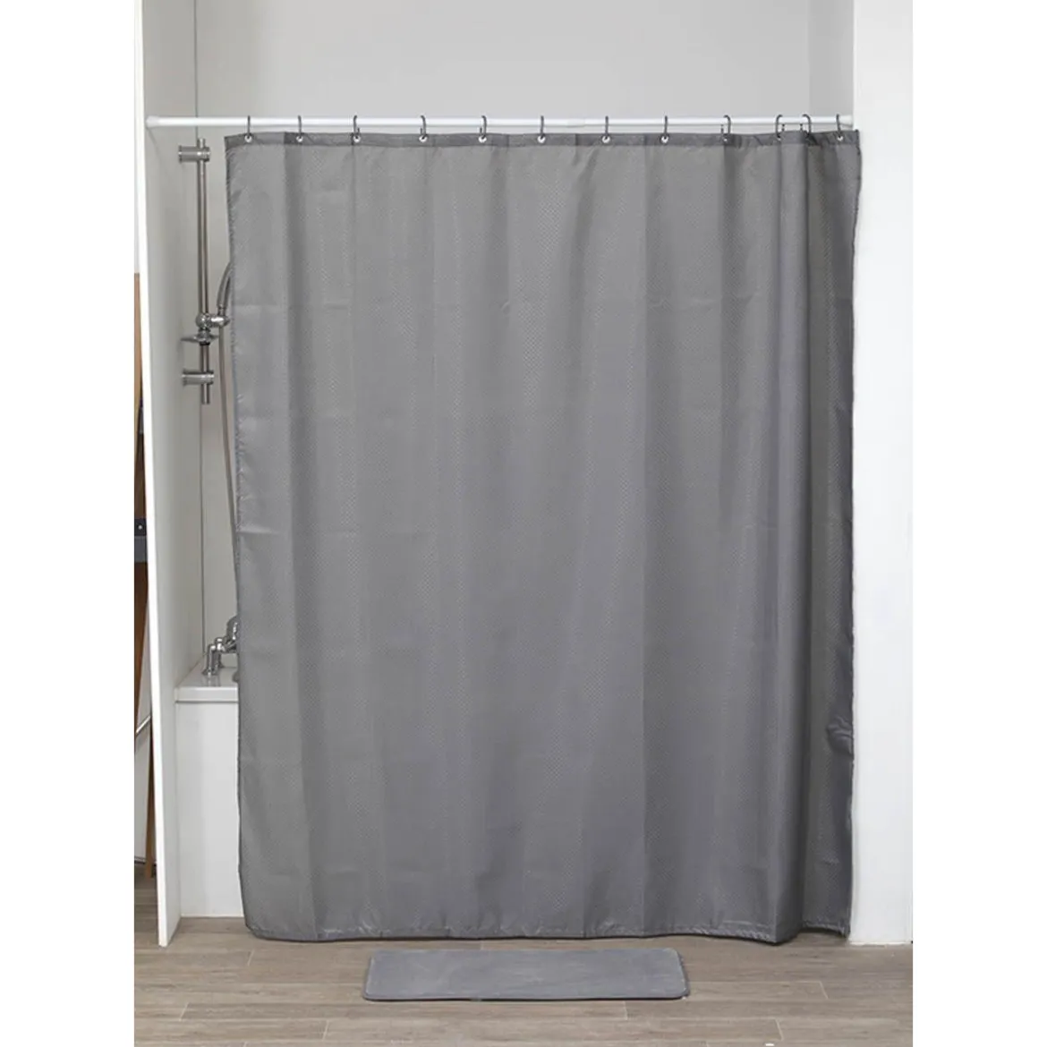 RIDEAU DE DOUCHE POLYESTER 180X200CM MOTIFS DIAMANTS GRIS