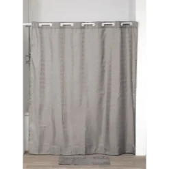 RIDEAU DE DOUCHE POLYESTER MOTIF CARRE ANNEAUX INTEGRES 180X