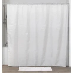 RIDEAU DE DOUCHE 240X200CM ANNEAUX BLANC