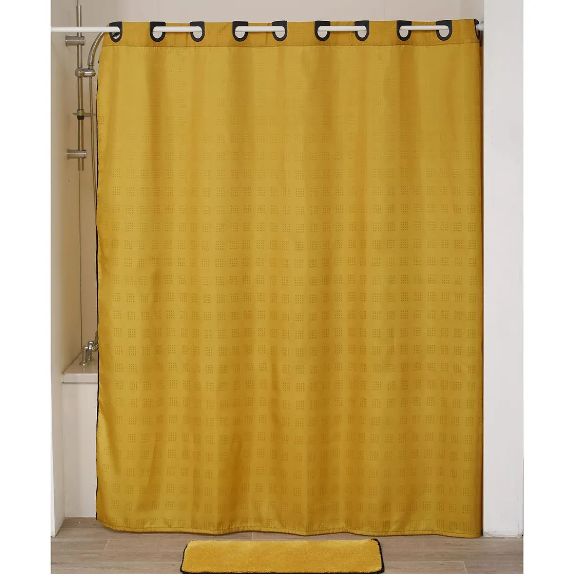 RIDEAU DOUCHE OEILLETS INTEGRES 180X200CM OCRE NOIR