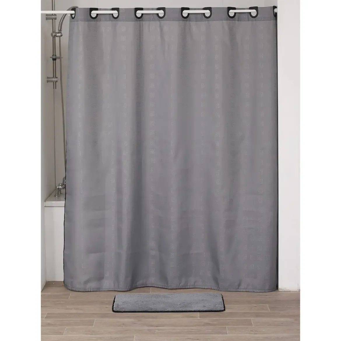 RIDEAU DOUCHE OEILLETS INTEGRES 180X200CM GRIS NOIR