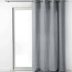 RIDEAU A OEILLETS 140X240CM COTON LENON GRIS BLANC