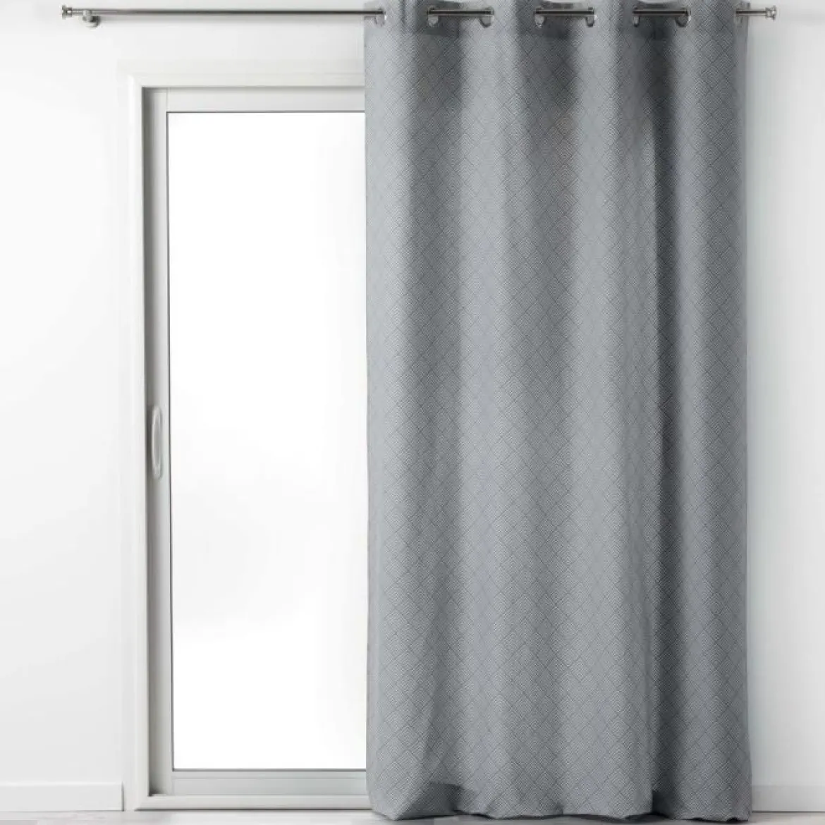RIDEAU A OEILLETS 140X240CM COTON LENON GRIS BLANC