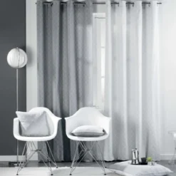 RIDEAU A OEILLETS 140X240CM COTON LENON GRIS BLANC