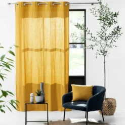 RIDEAU A OEILLETS 135X240CM GAZE DE COTON ANGELIA JAUNE