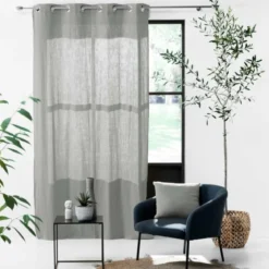 RIDEAU A OEILLETS 135X240CM GAZE DE COTON ANGELIA GRIS