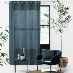 RIDEAU A OEILLETS 135X240CM GAZE DE COTON ANGELIA MARINE