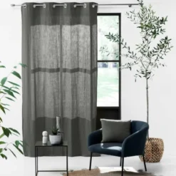 RIDEAU A OEILLETS 135X240CM GAZE DE COTON ANGELIA ANTHRACITE