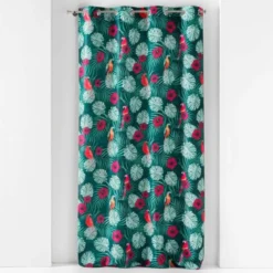 RIDEAU A OEILLETS 140X260CM IMPRIME CARACAS BLEU
