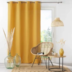 RIDEAU A OEILLETS 140X260CM MICROFIBRE UNIE ABSOLU OCRE
