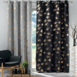 RIDEAU A OEILLETS 135X240CM OCCULT IMP GINKGOLD ANTHRAC OR