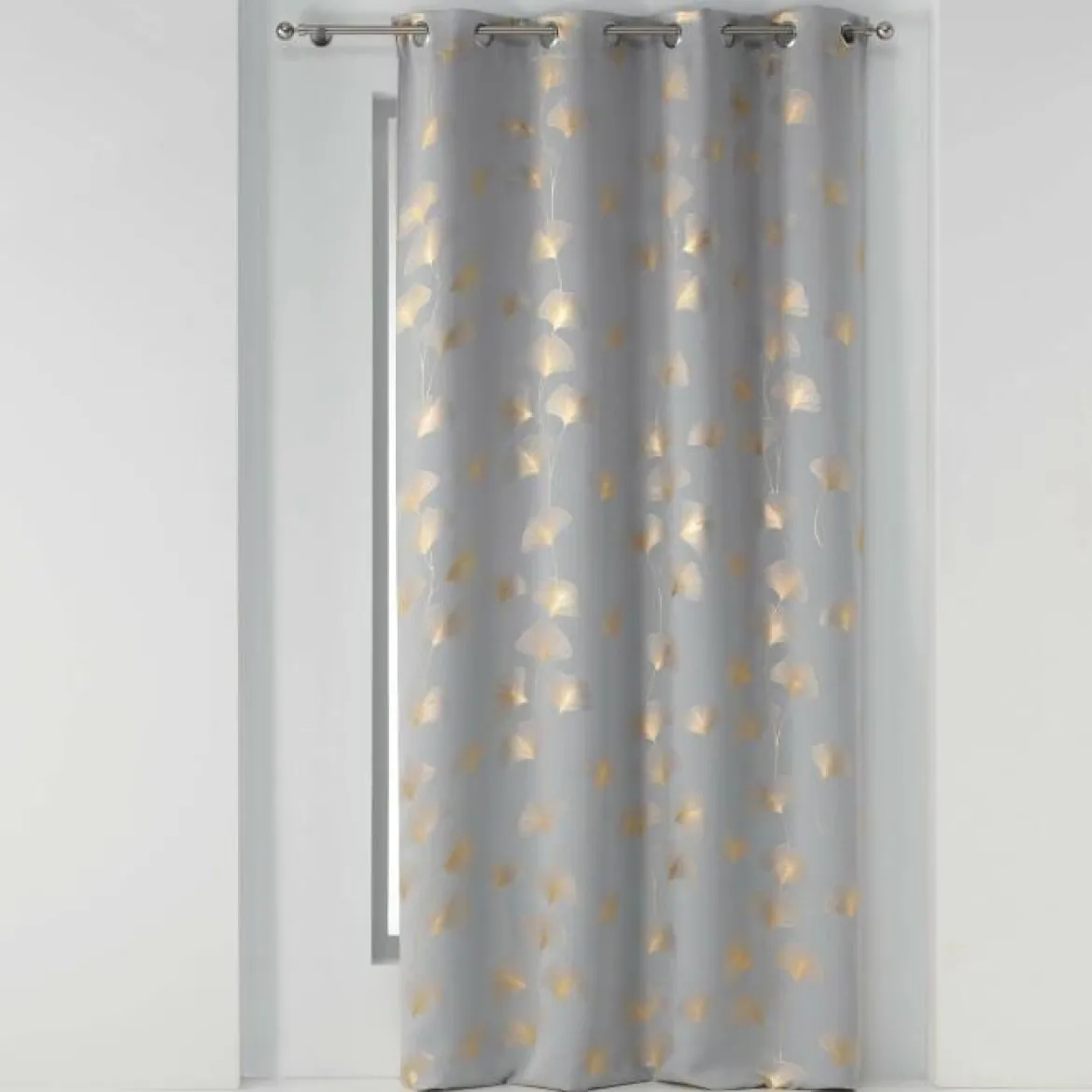 RIDEAU A OEILLETS 135X240CM OCCULT IMP GINKGOLD GRIS OR