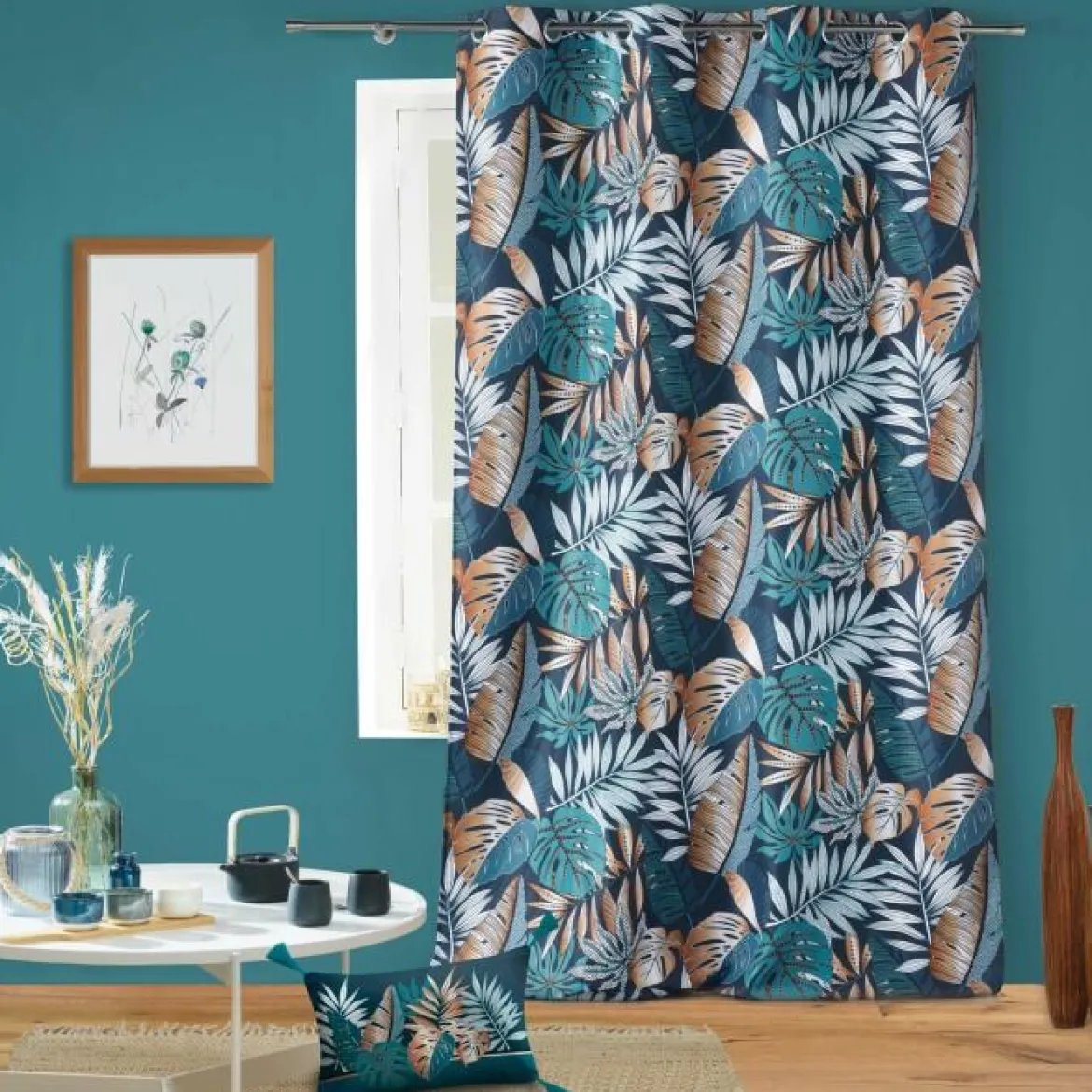 RIDEAU A OEILLETS 140 X 260 CM POLYESTER IMP ALIANOR BLEU