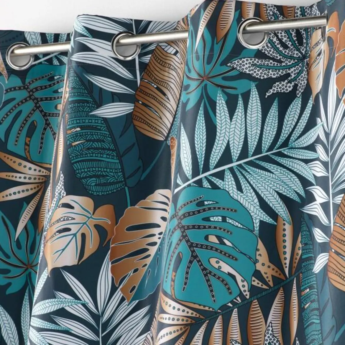 RIDEAU A OEILLETS 140 X 260 CM POLYESTER IMP ALIANOR BLEU