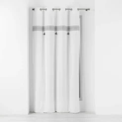 RIDEAU A OEILLETS 140X240CM TOP BRODE POMPONS AMAYA GRIS