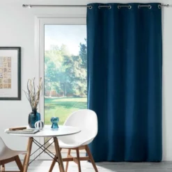 RIDEAU A OEILLETS 135X240CM UNI CHINEA BLEU