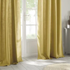 RIDEAU CLEM A OEILLETS JAUNE MOUTARDE 140X260CM