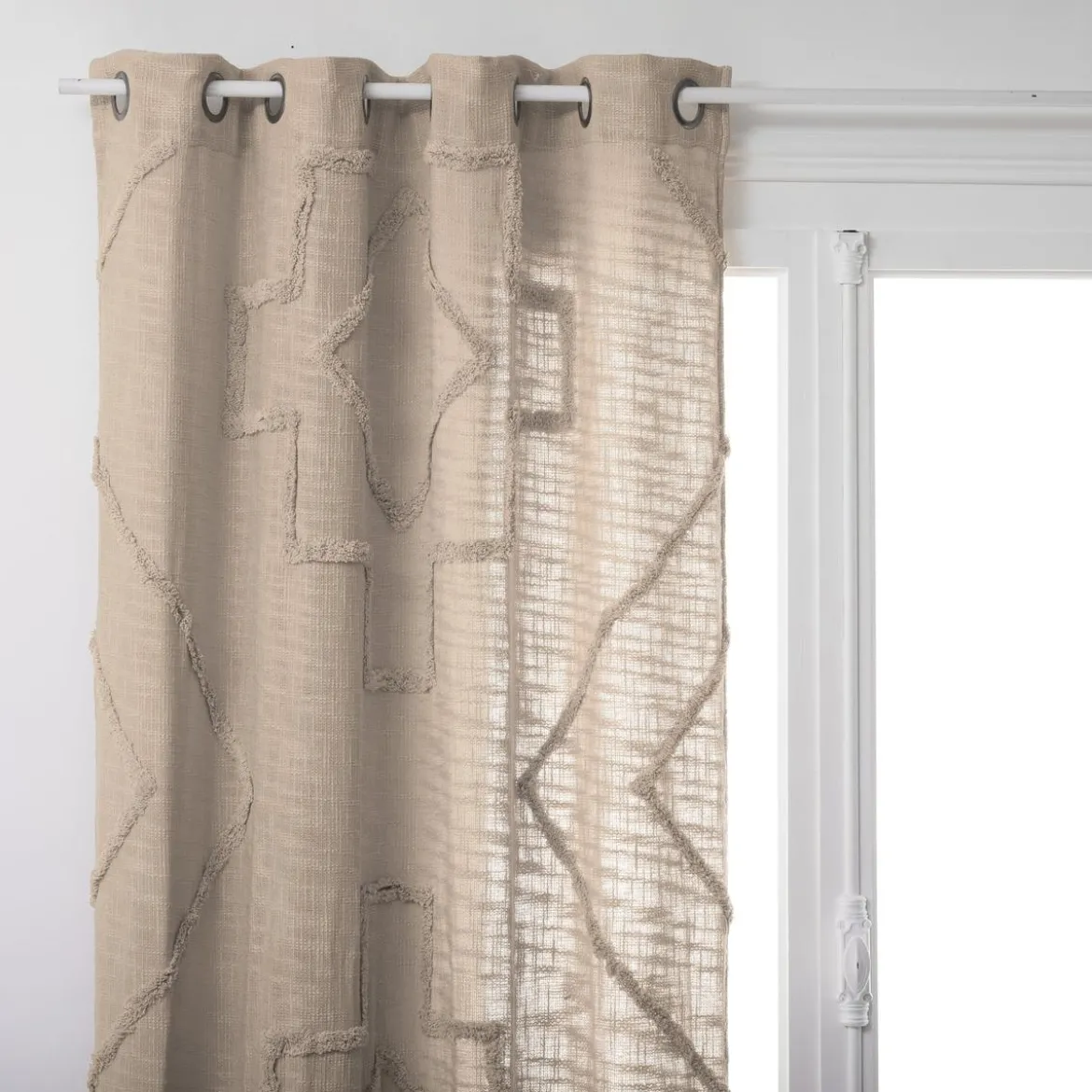 RIDEAU COTON TUFTE INCA IVOIRE 130X260CM