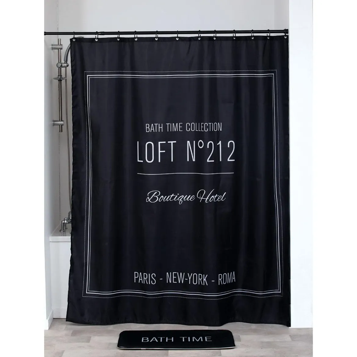 RIDEAU DE DOUCHE POLYESTER 180X200CM NEO RETRO NOIR
