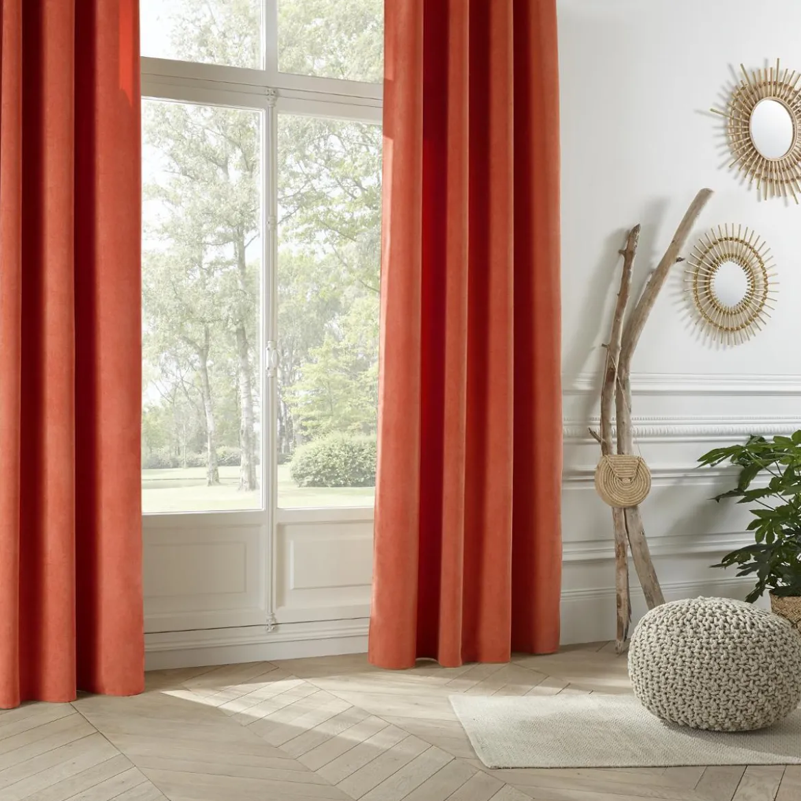 RIDEAU MEMO A OEILLETS TERRACOTA 140X260CM