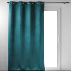 RIDEAU OEILLETS OCCULTANT 135X240CM VELOURS ANTHEA PETROLE