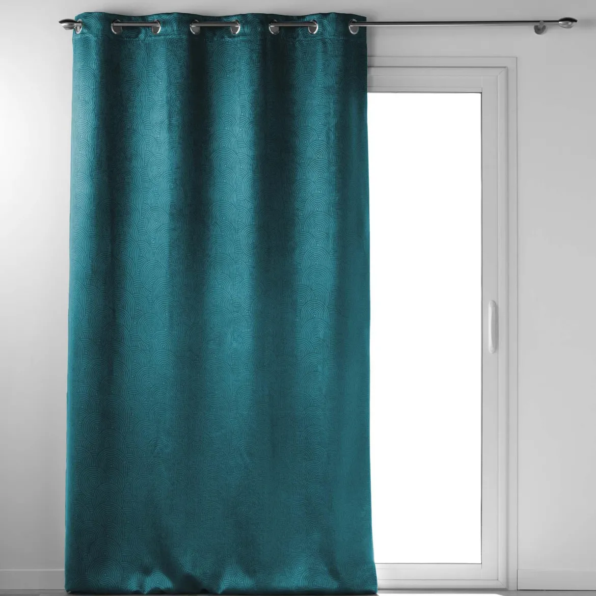 RIDEAU OEILLETS OCCULTANT 135X240CM VELOURS ANTHEA PETROLE