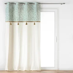 RIDEAU OEILLETS 140X240CM COTON IMPRIME POMPON VIVOLINE
