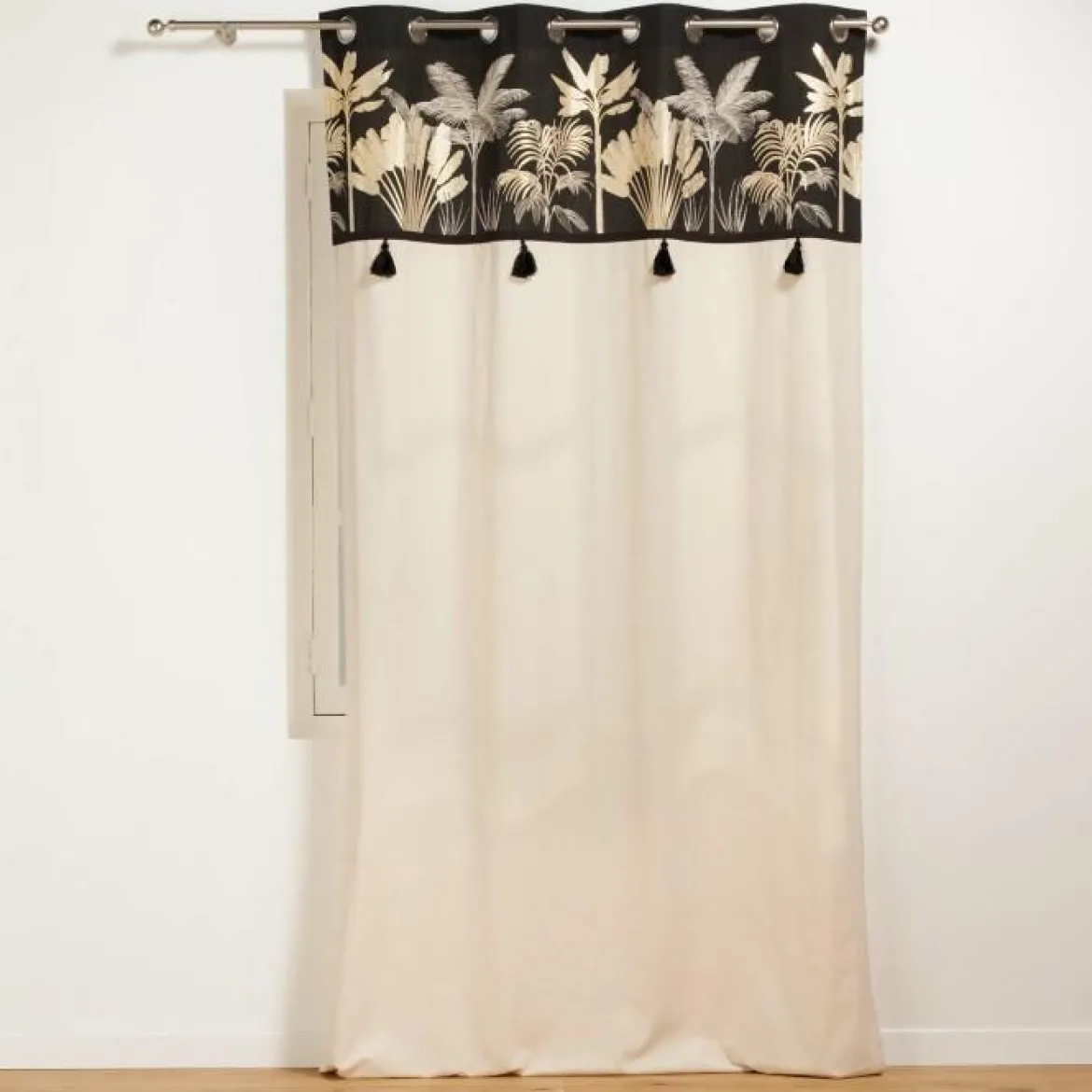 RIDEAU OEILLETS 140X240CM COTON UNI TOP POMPON KARABA