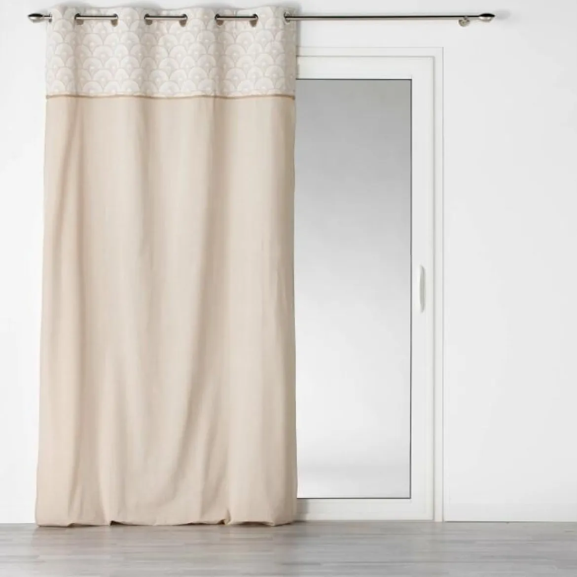 RIDEAU OEILLETS 140X240CM IMPRIME JUTE BAHINA BLANC