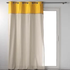 RIDEAU OEILLET 140X240CM FRANGES CANCUN JAUNE