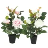 ROSIER EN POT PLASTIQUE H35CM ROSE ET BLANC