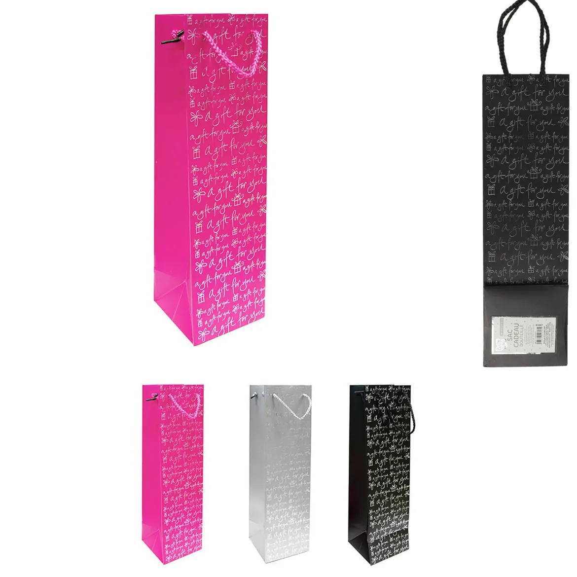 SAC CADEAU BOUTEILLE MOTIF ARGENT PAPIER