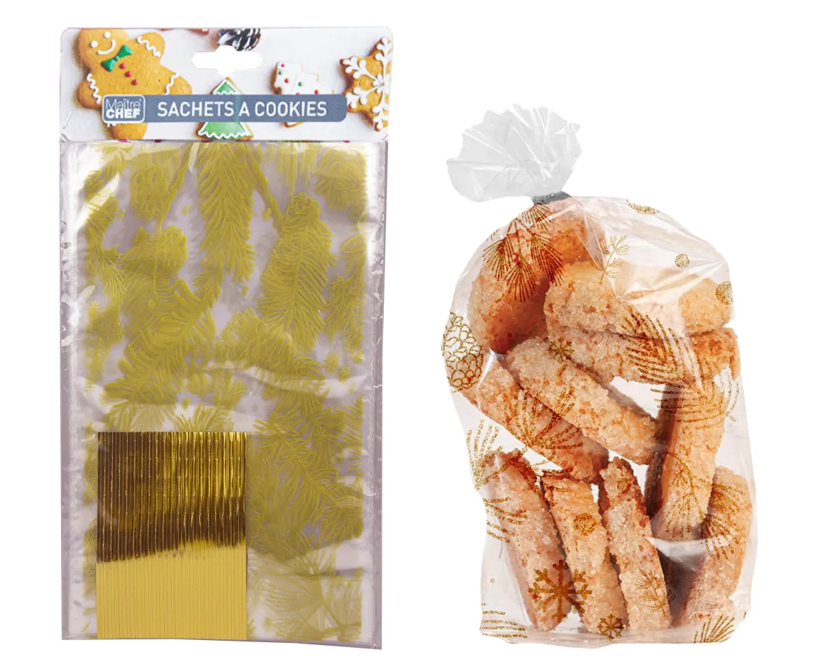 20 SACHETS COOKIE POMME DE PIN DORE