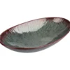 SALADIER OVAL EMAIL REACTIF EFFET CORAIL BELU MARRON 30CM