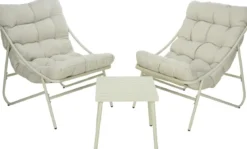 SALON DUO RELAX 2 CHAISES 1 TABLE ACIER CREME