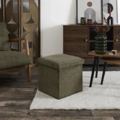 SCOTT COFFRE POUF PLIABLE COTELE VERT