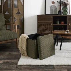 SCOTT COFFRE POUF PLIABLE COTELE VERT