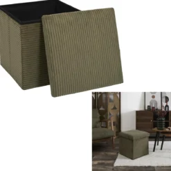 SCOTT COFFRE POUF PLIABLE COTELE VERT