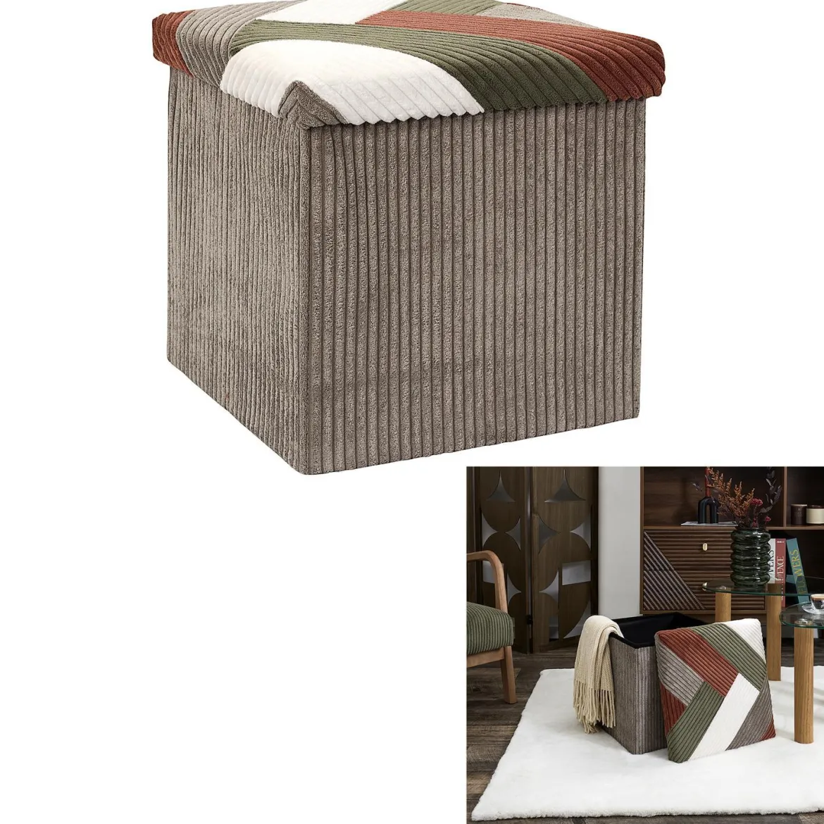 SCOTT COFFRE POUF PLIABLE PATCHWORK COTELE