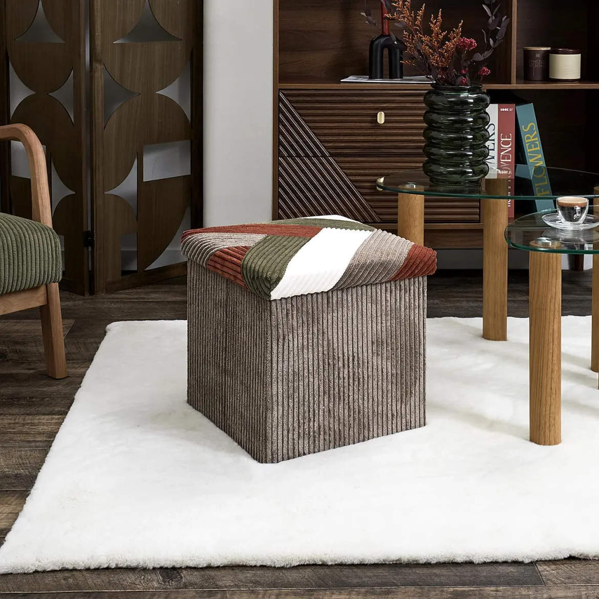 SCOTT COFFRE POUF PLIABLE PATCHWORK COTELE