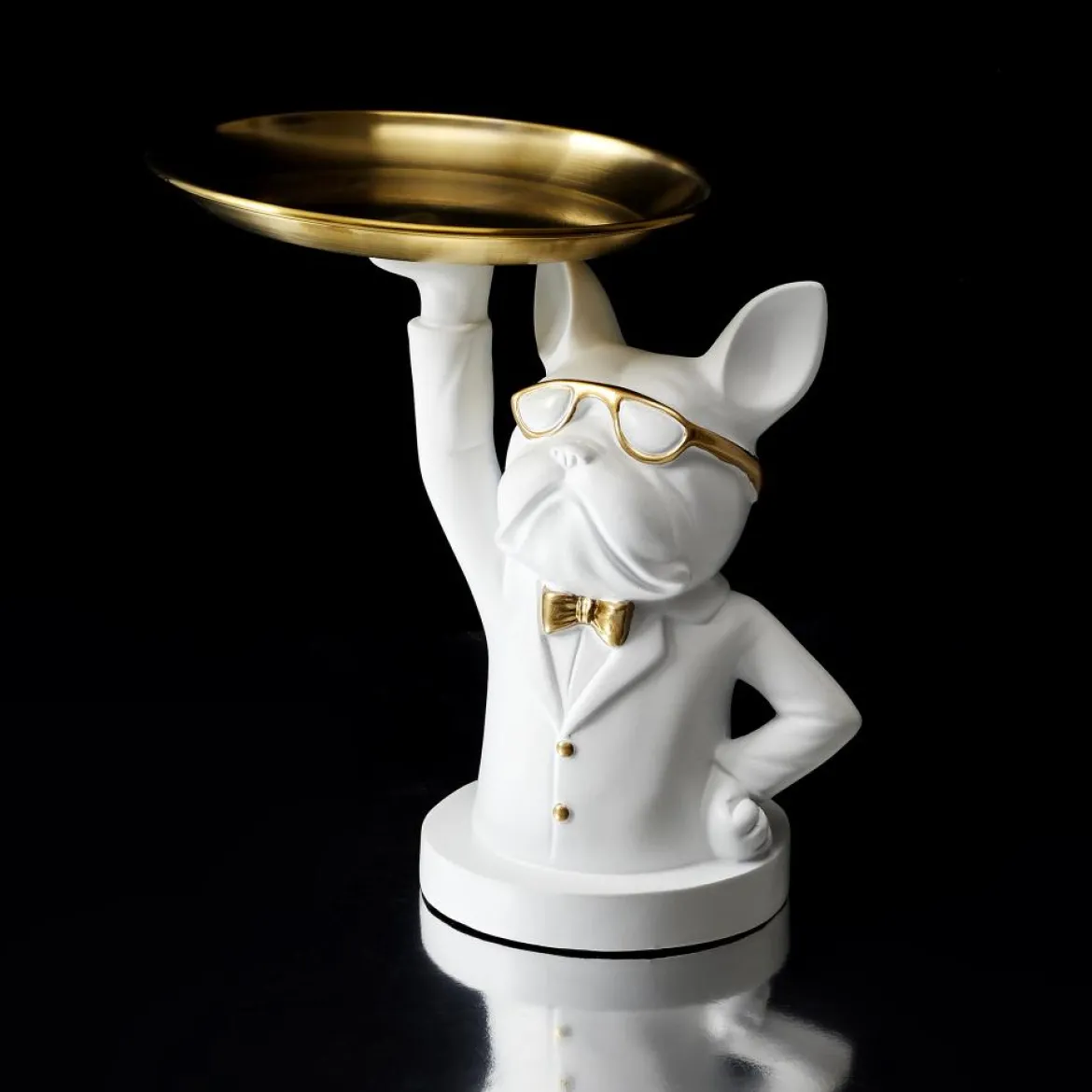 SCULPTURE DECO BULLDOG BLANC VIDE POCHE 23CM
