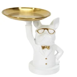 SCULPTURE DECO BULLDOG BLANC VIDE POCHE 23CM