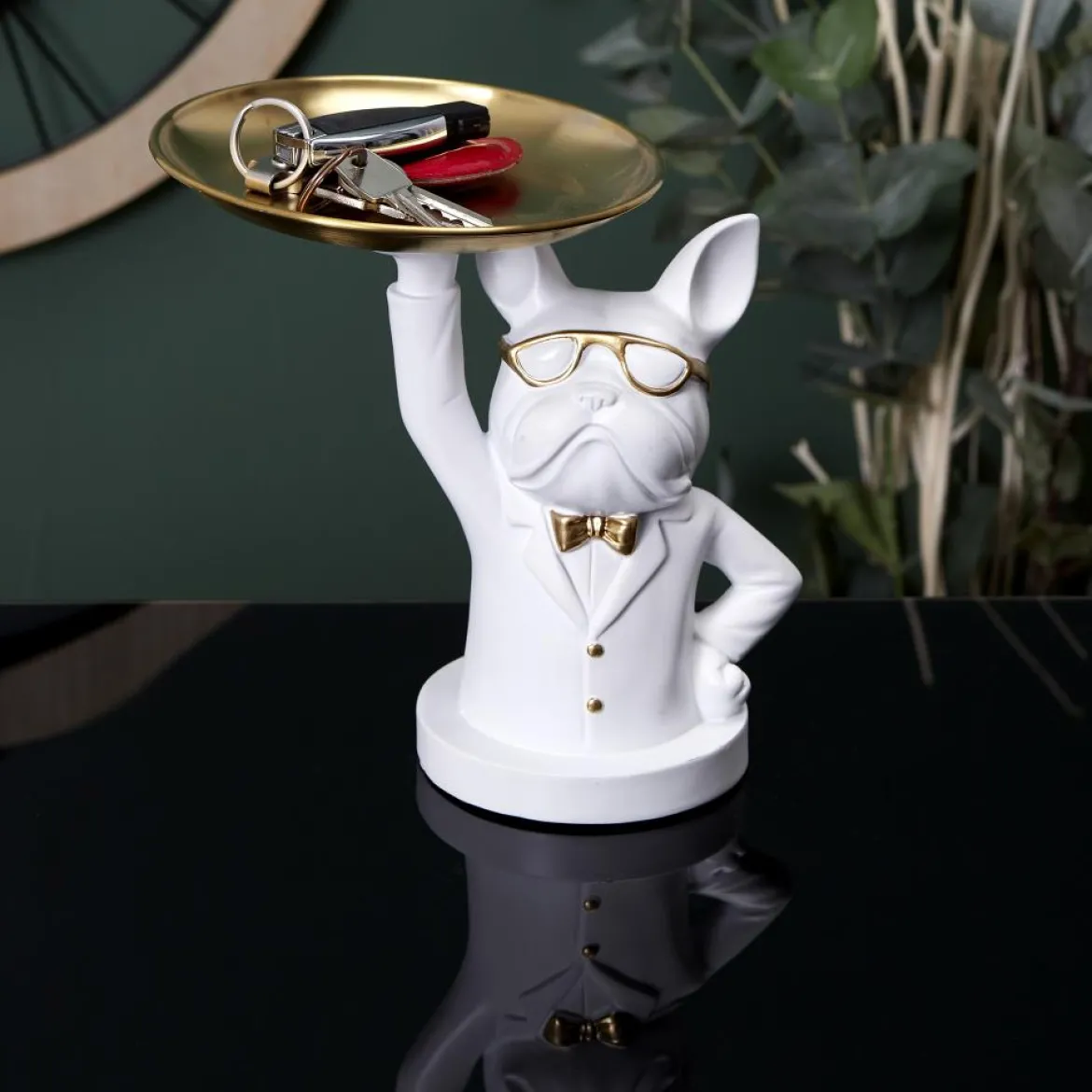 SCULPTURE DECO BULLDOG BLANC VIDE POCHE 23CM