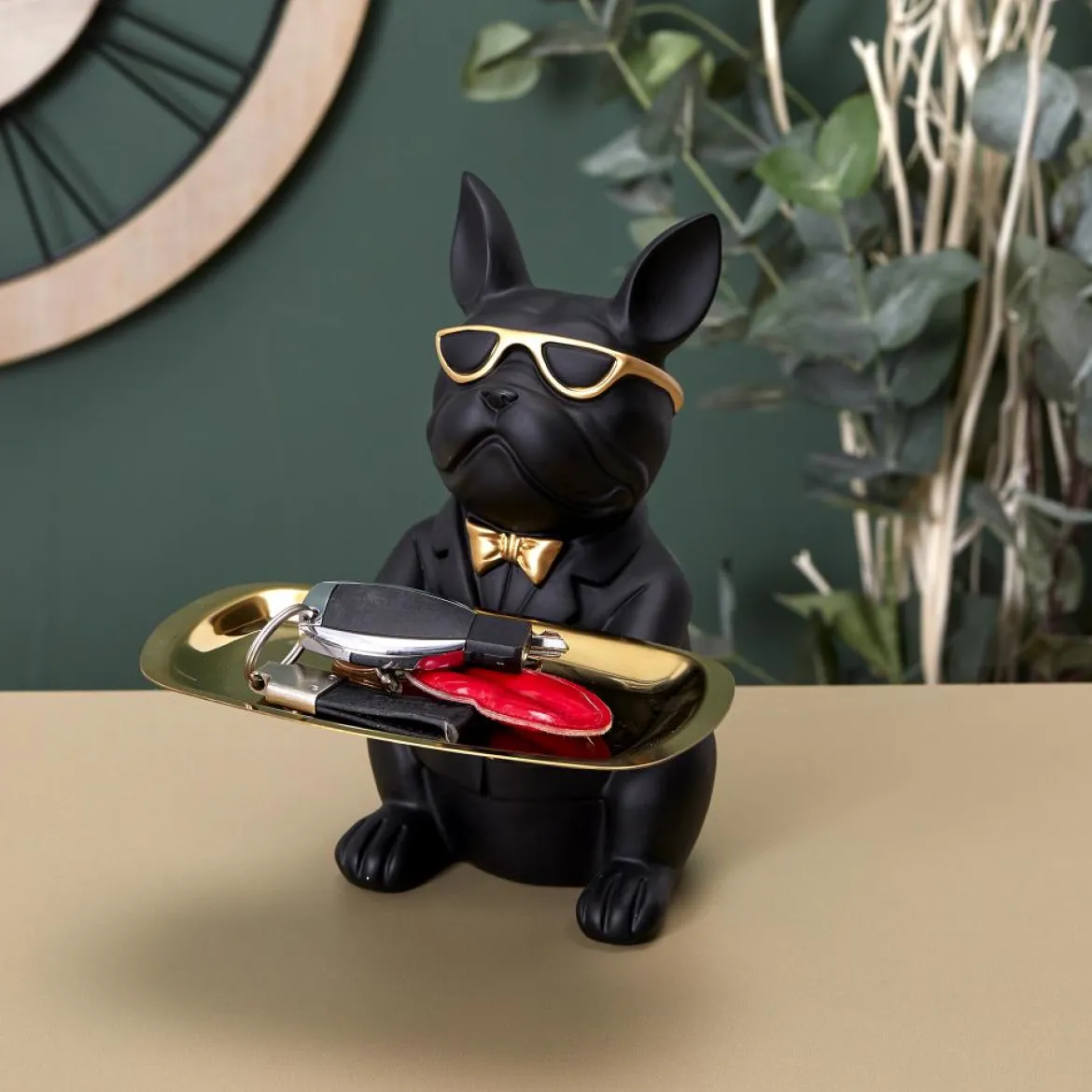 SCULPTURE DECO BULLDOG NOIR VIDE POCHE 21CM