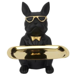 SCULPTURE DECO BULLDOG NOIR VIDE POCHE 21CM