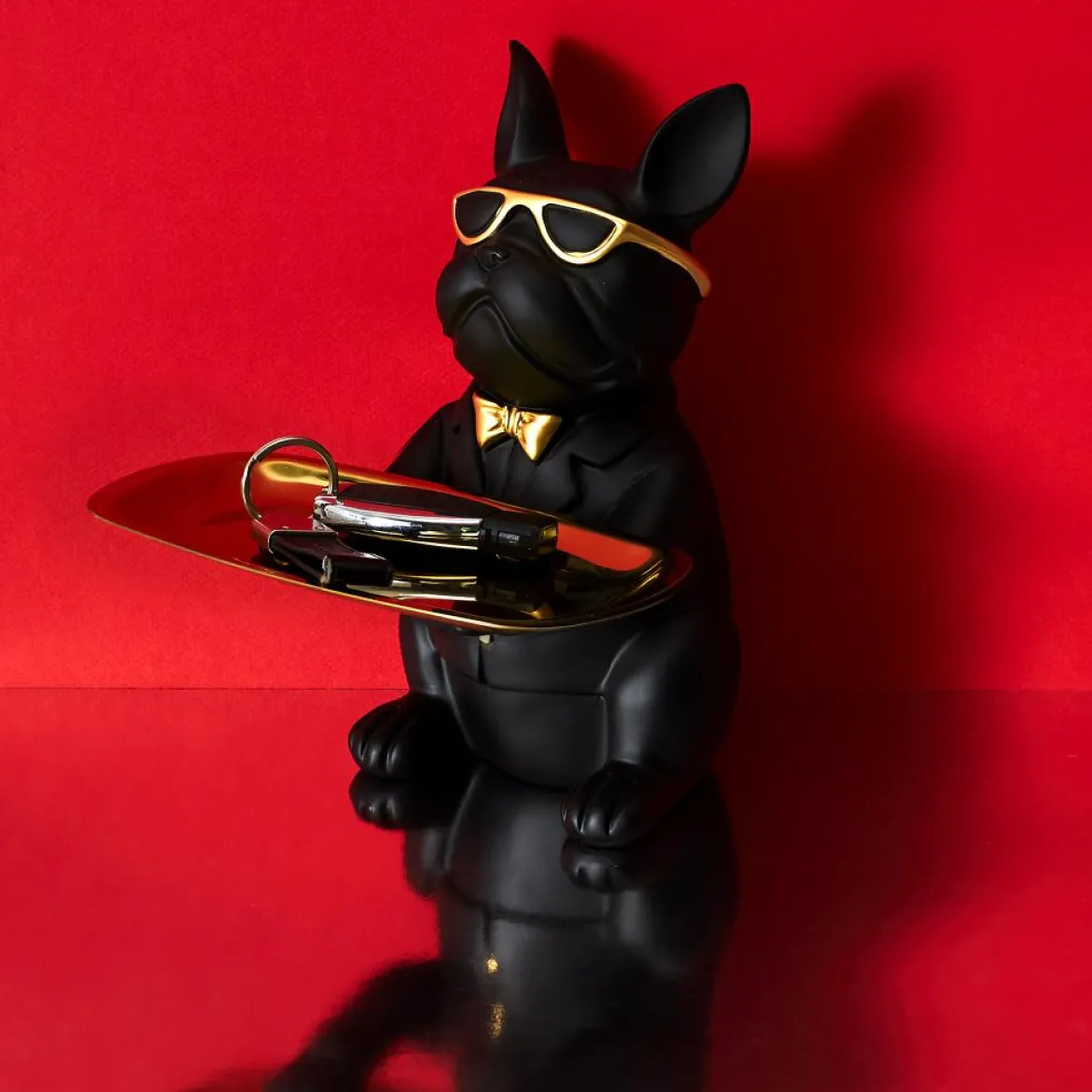 SCULPTURE DECO BULLDOG NOIR VIDE POCHE 21CM