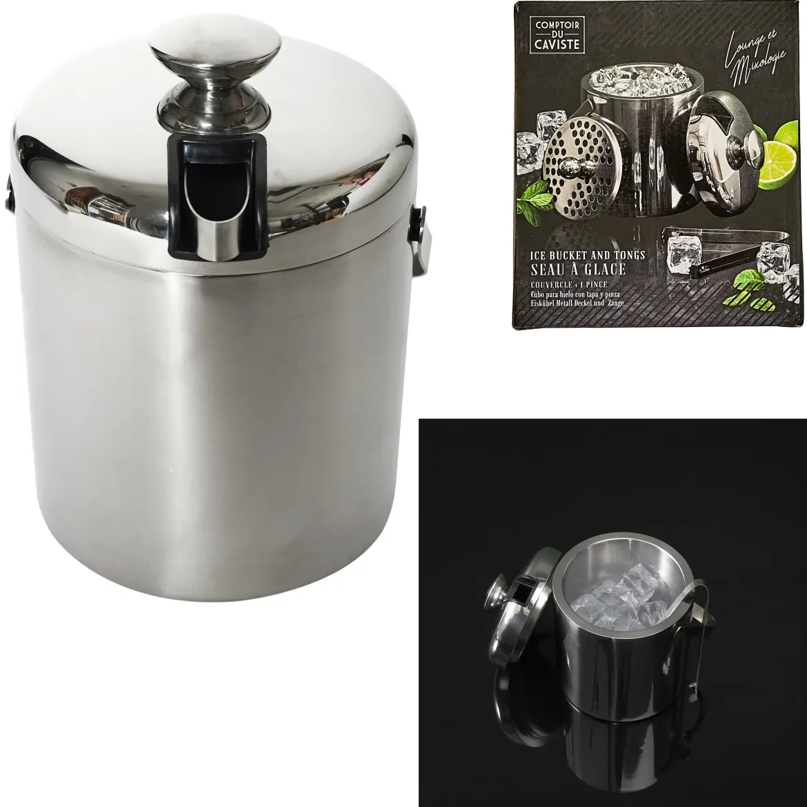 SEAU GLACE METAL COUVERCLE ET PINCE 1.3L