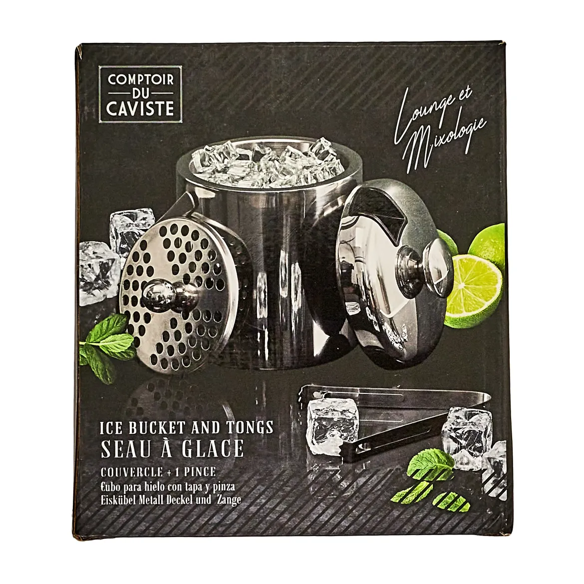 SEAU GLACE METAL COUVERCLE ET PINCE 1.3L